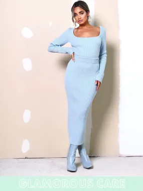 Glamorous Care Light Blue Ribbed Midi Skirt