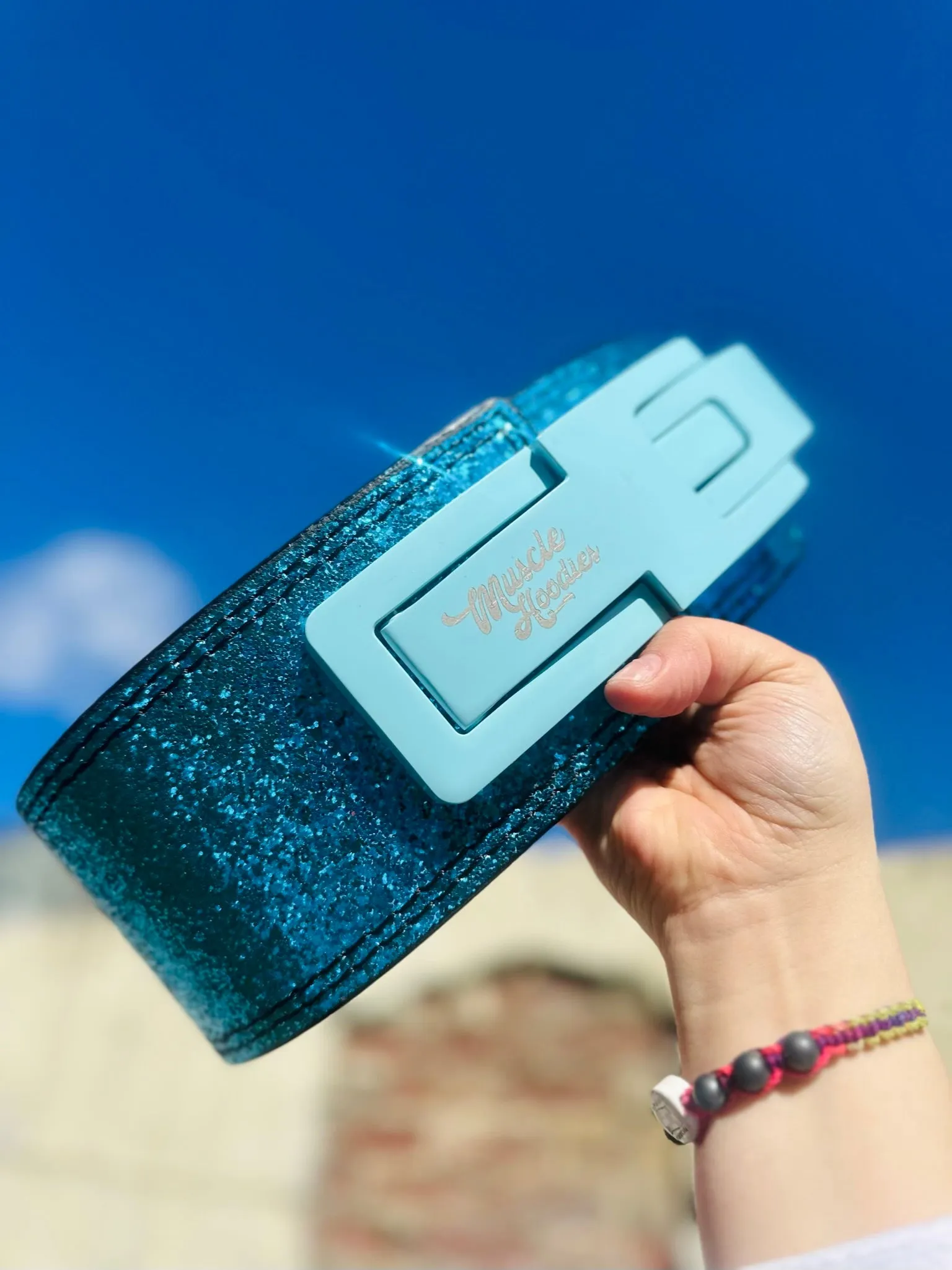 GLITTER LEVER WEIGHT LIFTING BELT- BABY BLUE