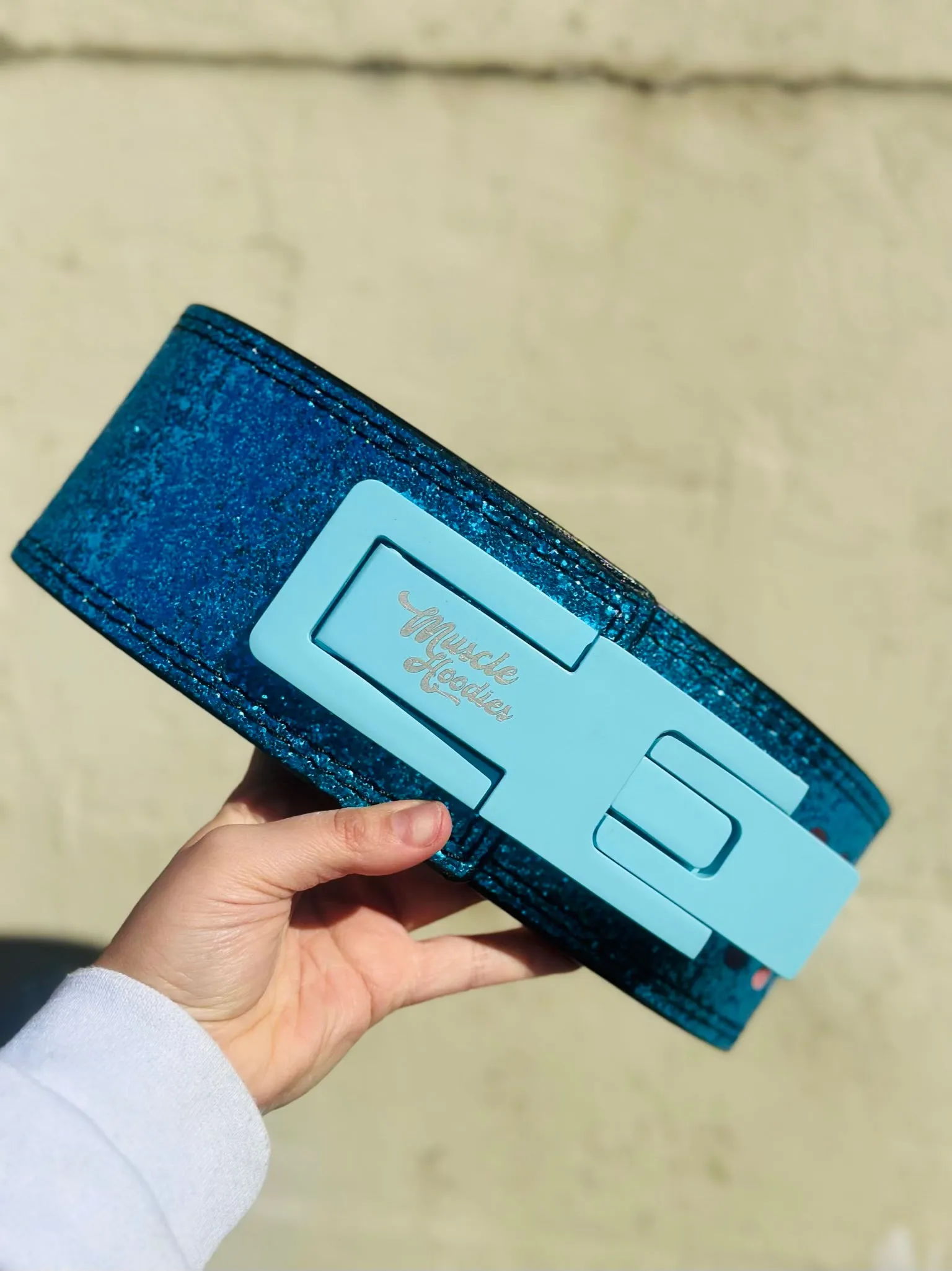 GLITTER LEVER WEIGHT LIFTING BELT- BABY BLUE