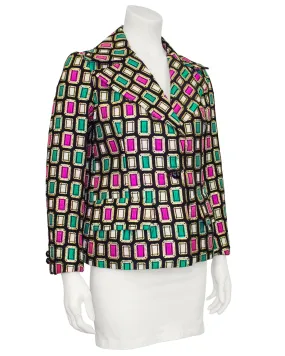 Green and Pink Brocade Emerald Cut Jewel Pattern Jacket