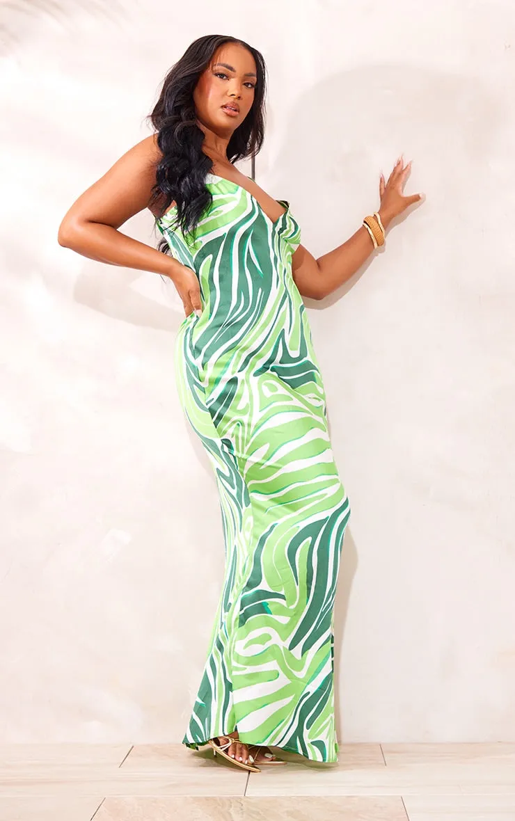 green satin zebra print maxi dress