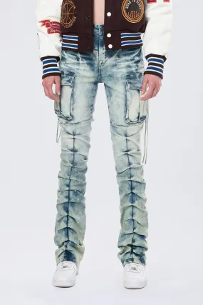 High Rise Cargo Bootcut Jeans - Orion Blue