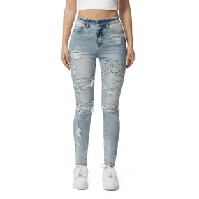 High Rise Slim Skinny Racing Denim Jeans - Lowell Blue