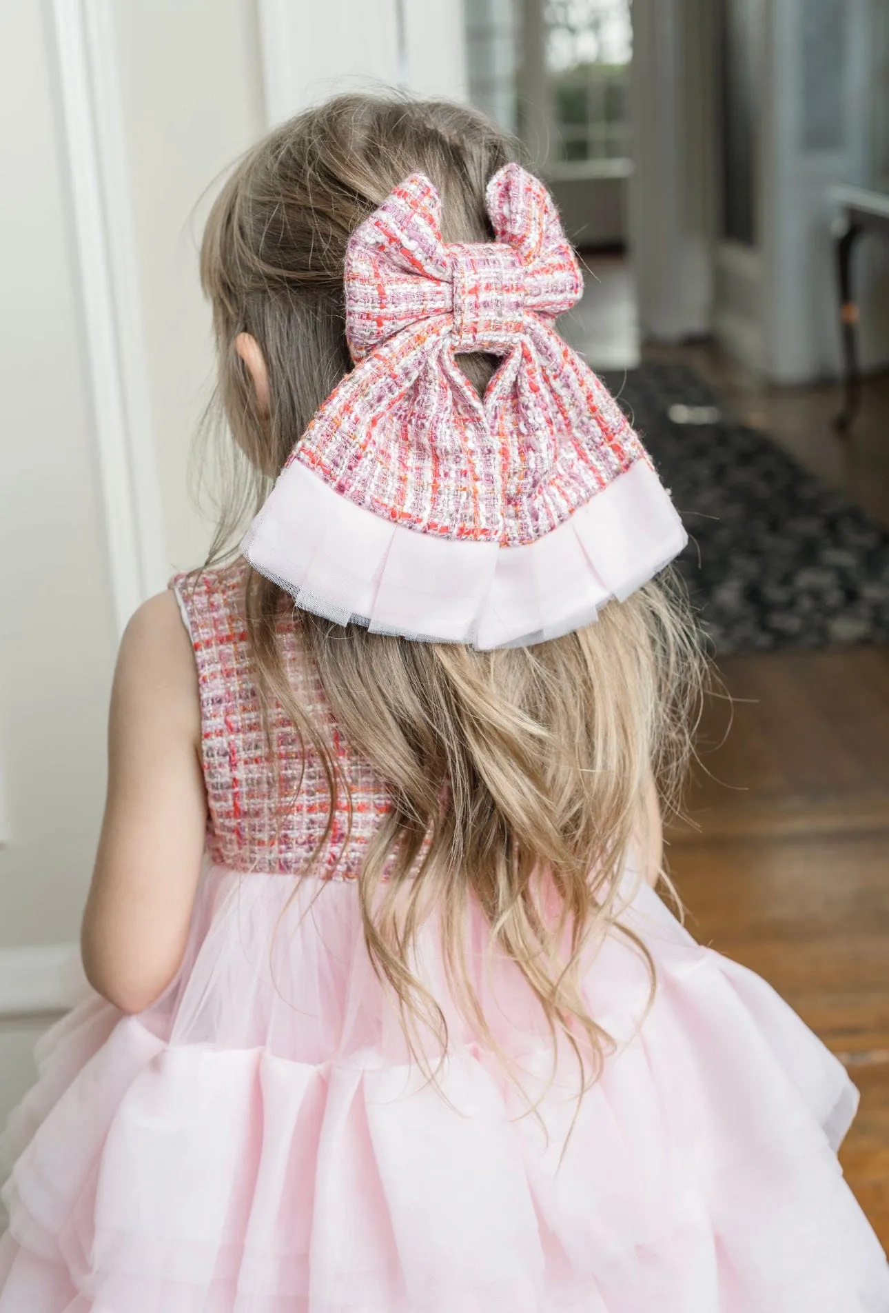 Kellie Pink Tweed Hair Bow