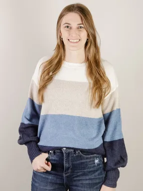 Light Blue and Navy Colored Blocked Sweater