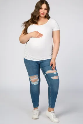 Light Blue Distressed Maternity Plus Skinny Jeans