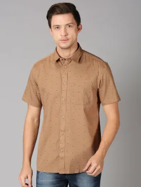 MEN'S BEIGE PRINT SLIM FIT SHIRT