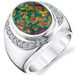 Men's Black Opal Ring Sterling Silver Size 11