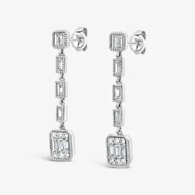 Milgrain Baguette & Round Diamond Dangle Earrings