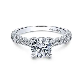 Mounting Only, 14K White Gold Round Diamond Engagement Ring Mounting