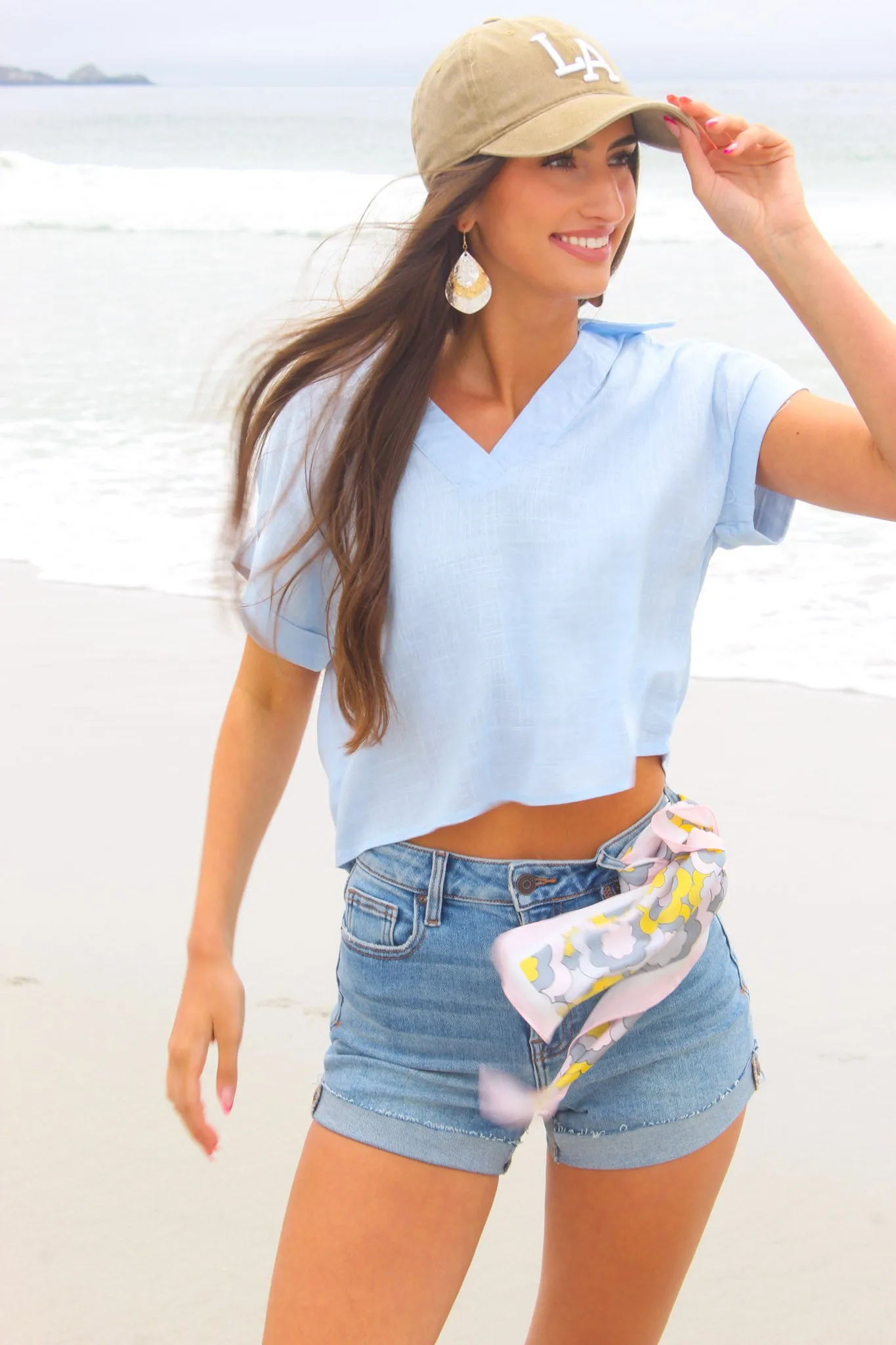 Pacifica V-Neck Boxy Top - Sky Blue