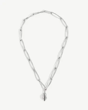 Pave Sphere Twisted Link Chain Necklace | Silver Plated/Black Spinel