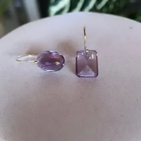 Petite rectangle oval amethyst earrings