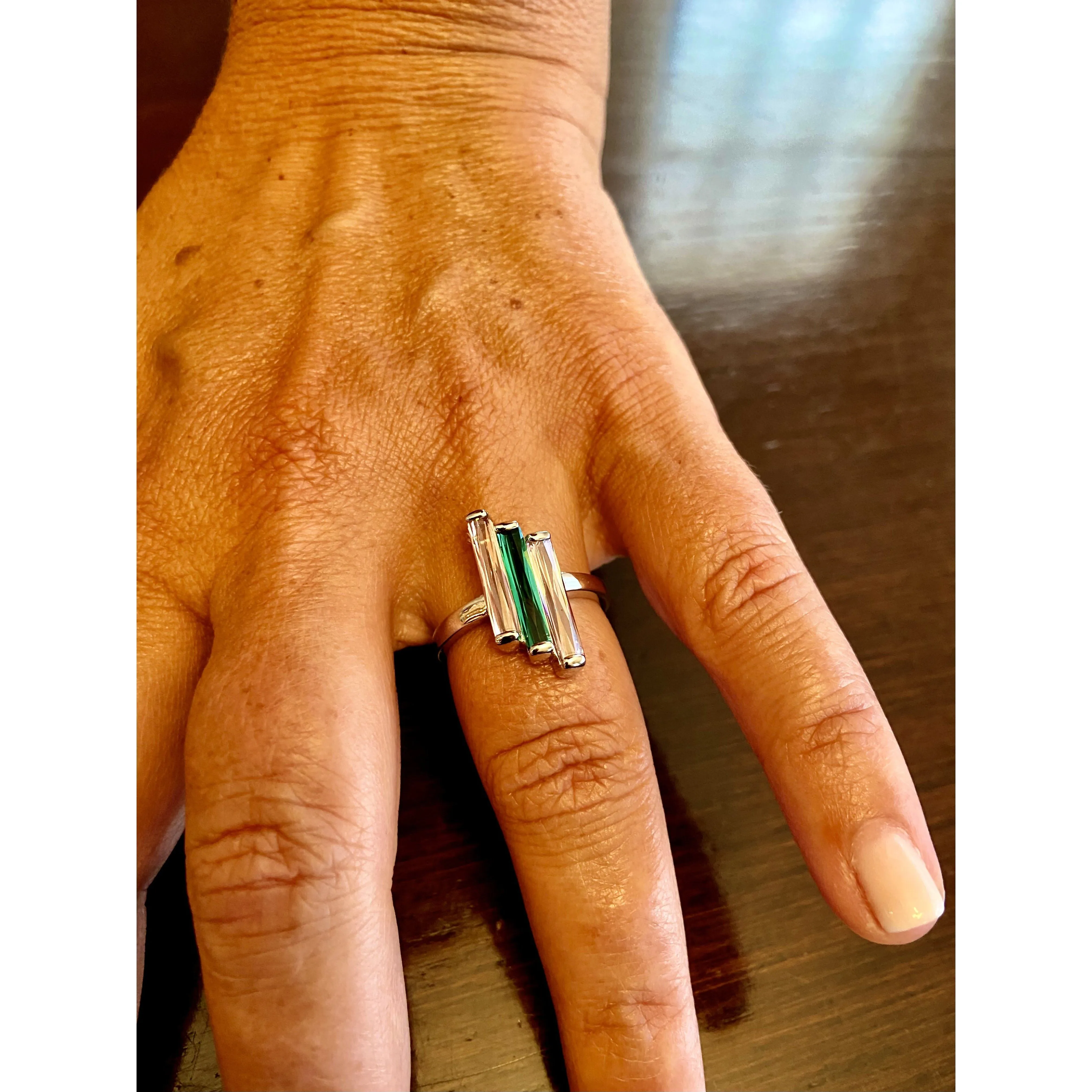 Pink and Green Trinity Bar Ring