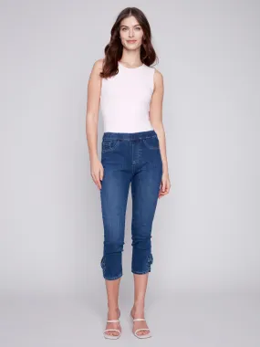 Pull-On Jeans with Bow Detail - Indigo