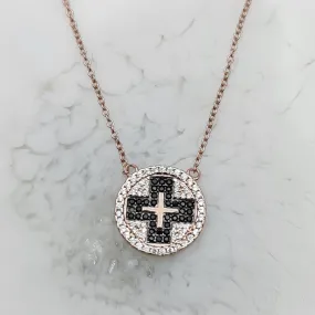 Rania square black cross rose gold necklace