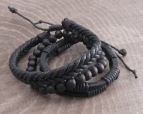 Rope Sliders & Wood Bead Bracelet 3 pack Black