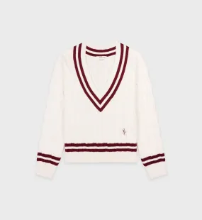 SRC Cableknit V-Neck Sweater - Off White/Merlot