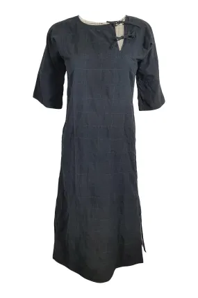 SUZON DE JARDIN Black Linen Scoop Neck Midi Dress (XS)