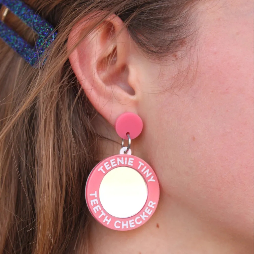 Tiny Teeth Checker Pink Earrings